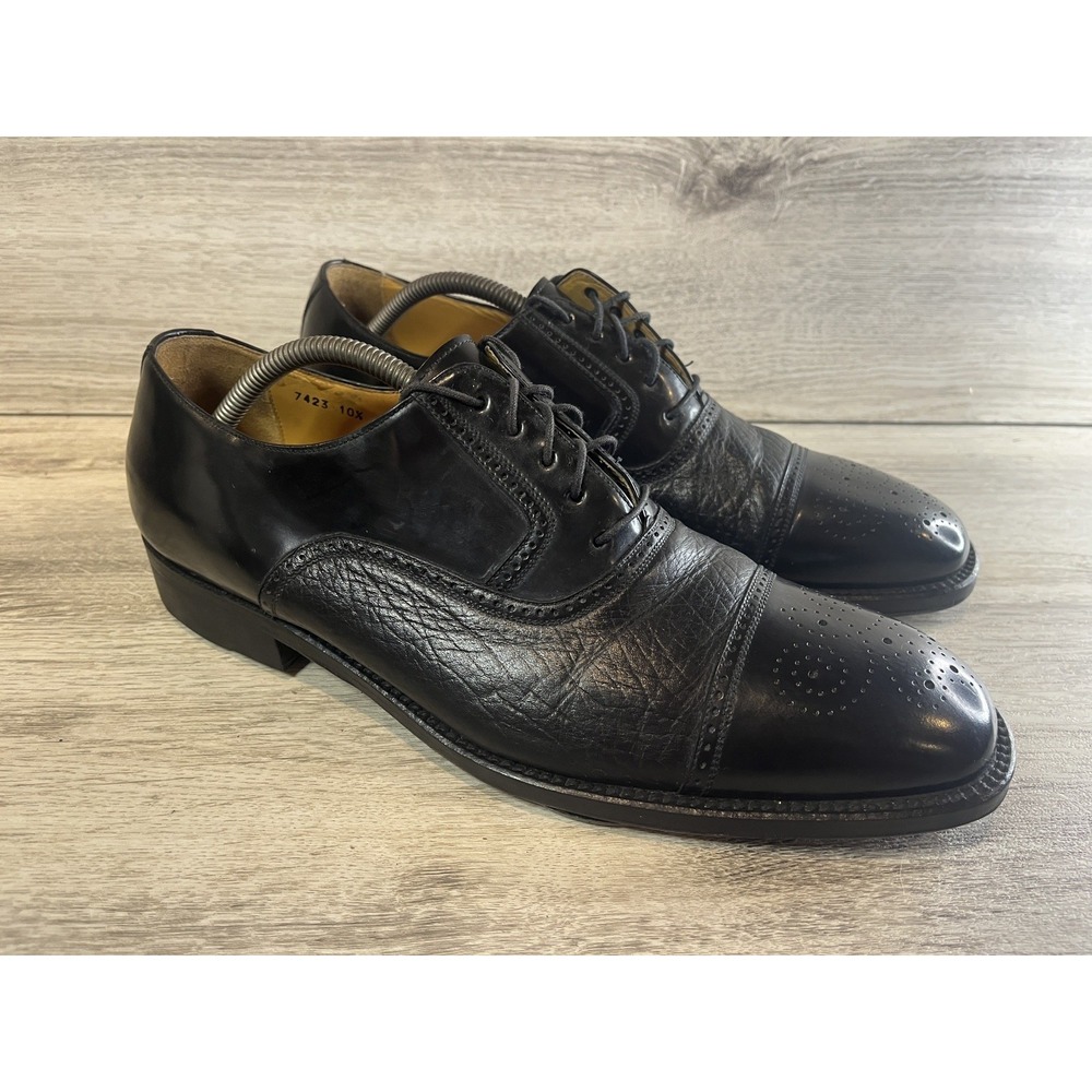Magnanni Men's Brogue Oxford Shoes 10.5 M Black Leather Cap Toe Dress Casual